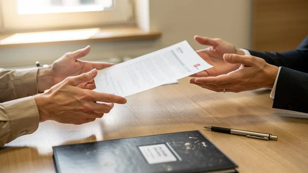 Un conseiller remet un document de conditions de compte à un client.